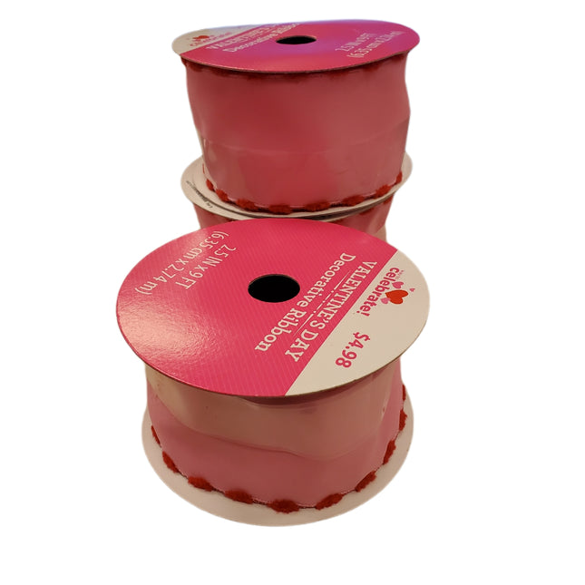 Valentine's Day Decorative Pink Ribbon with Red Trim 2.5in x 12ft