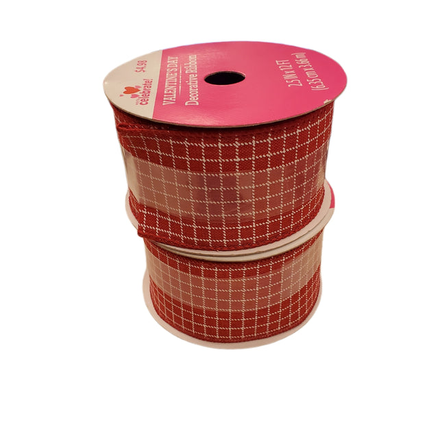 Valentine's Day Red with White Squares Decorative Ribbon 2.5in x 12ft
