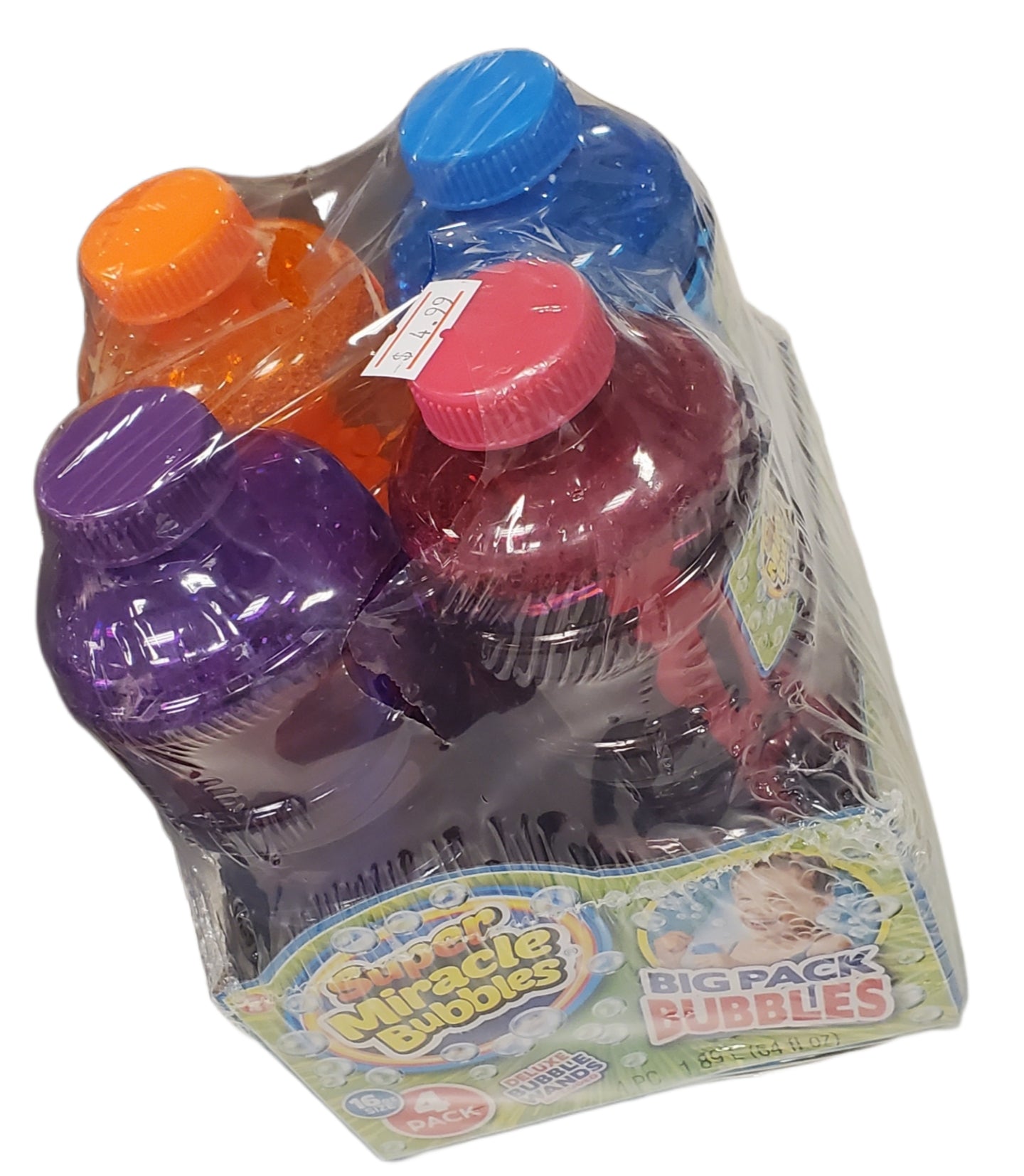 SUPER MIRACLE BUBBLES DELUXE BUBBLE WANDS INCLUDED, 4 BOTTLES 16oz EACH