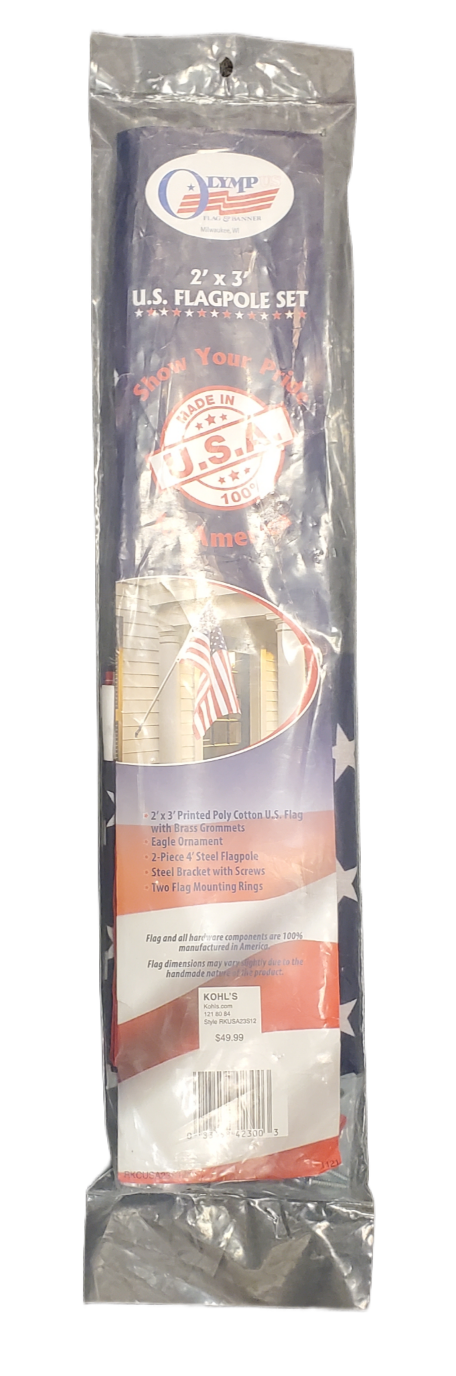 U.S. FLAGPOLE SET 2' X 3' MADE IN AMERICA 4' STEEL POLE 2-pc