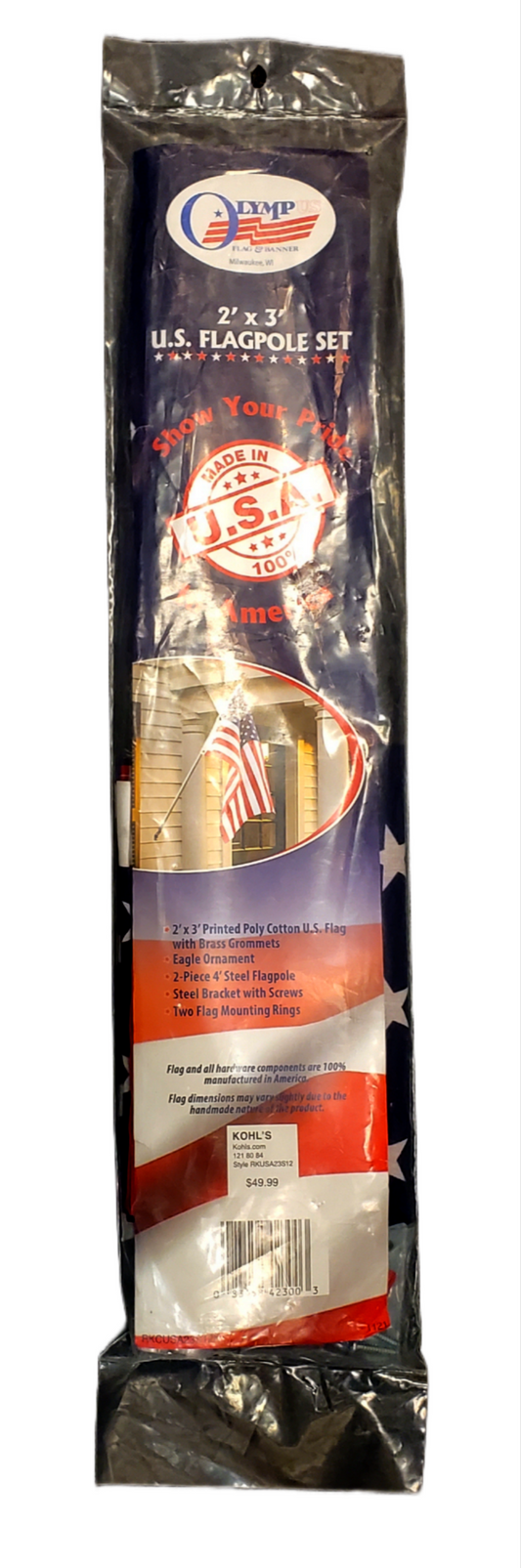 U.S. FLAGPOLE SET 2' X 3' MADE IN AMERICA 4' STEEL POLE 2-pc