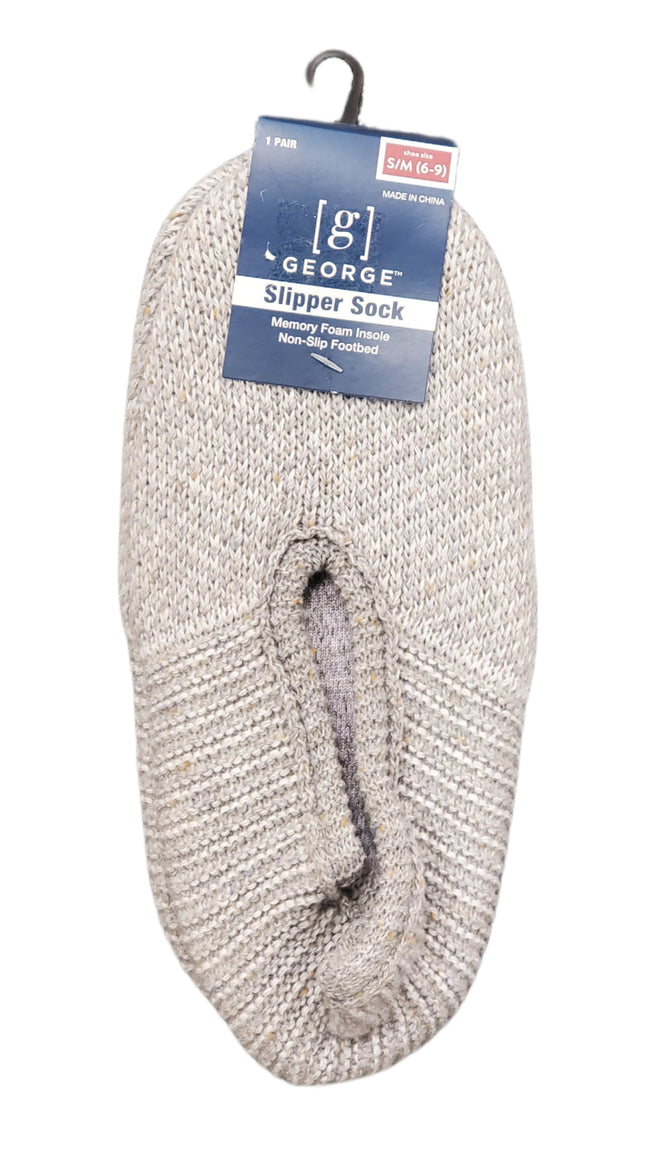 Memory Foam Grey, and White and Tweed Slipper Socks with Non-Slip Footbed