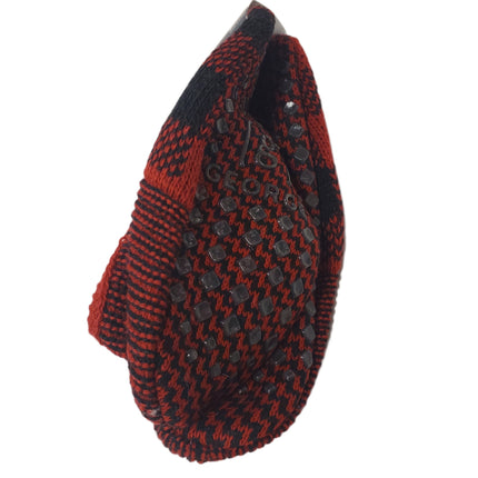 Memory Foam Black and Red Plaid Slipper Socks with Non-Slip Footbed