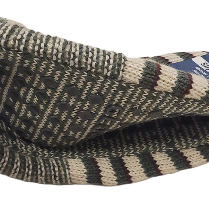 Memory Foam Green, Tan and Brown Striped Slipper Socks with Non-Slip Footbed