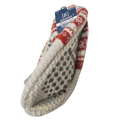 Memory Foam Grey, White and Red Slipper Socks with Non-Slip Footbed