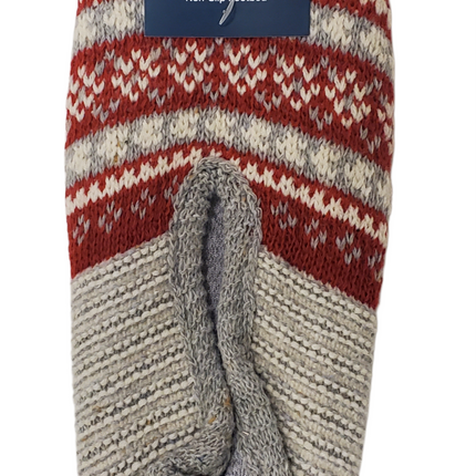 Memory Foam Grey, White and Red Slipper Socks with Non-Slip Footbed