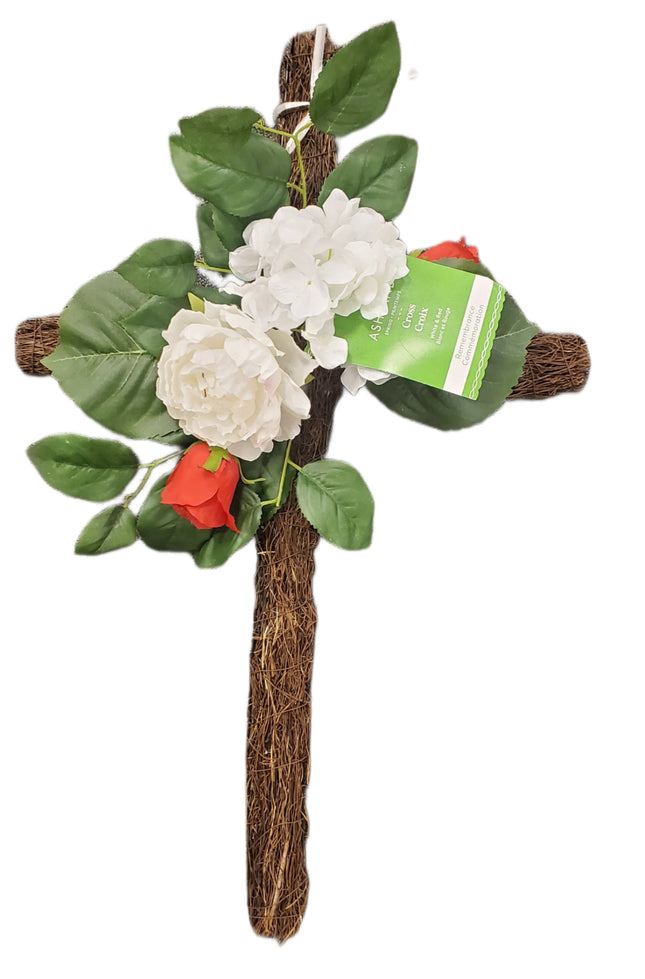 19x32 White & Red Remembrance Cross Decor