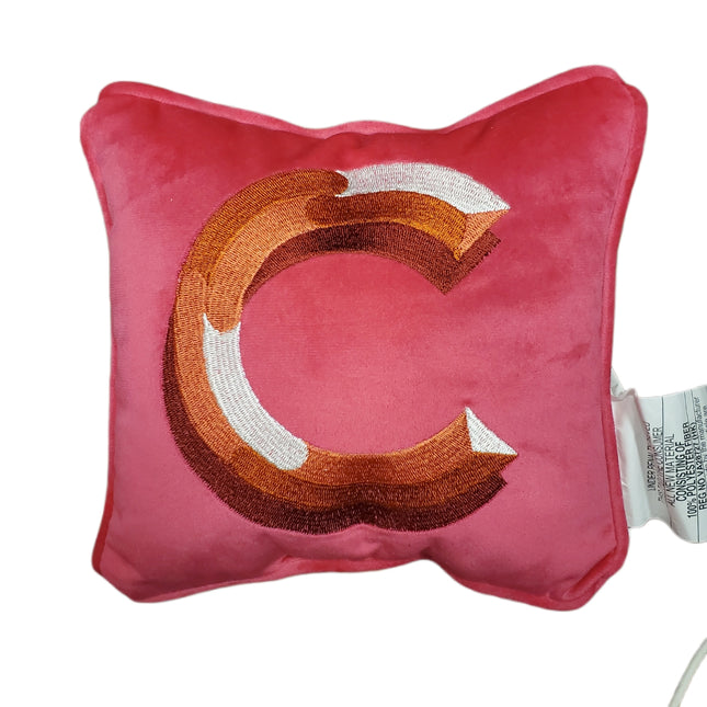 Monogrammed Ashland Pink Velour Spring Pillow With the Letter "C" 8 in. x 8 in.