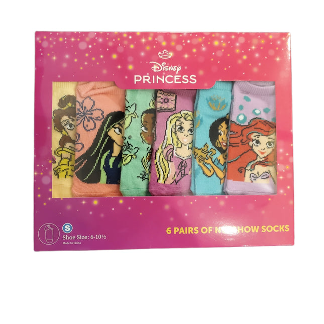 Disney Princess No-Show Socks 6-Pack Size Medium