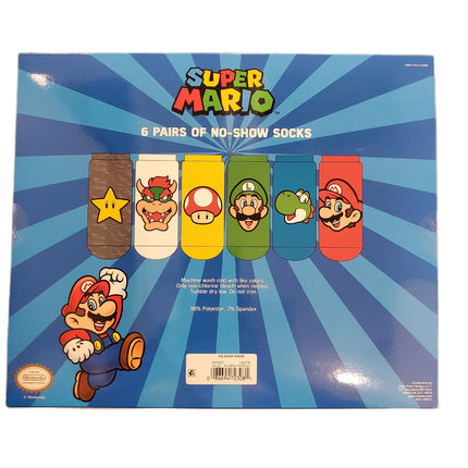 Super Mario No-Show Socks 6-Pack Size Medium