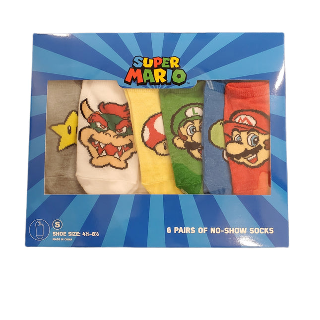 Super Mario No-Show Socks 6-Pack Size Medium