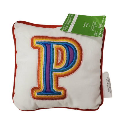 Ashland White and Rainbow Spring Pillow Monogrammed with Letter "P" 8 in. X 8 in.