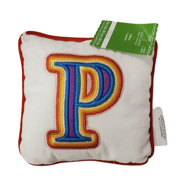Ashland White and Rainbow Spring Pillow Monogrammed with Letter "P" 8 in. X 8 in.