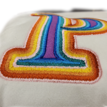 Ashland White and Rainbow Spring Pillow Monogrammed with Letter "P" 8 in. X 8 in.