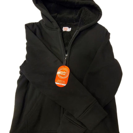 Wonder Nation Black Sherpa Zip Hoodie L 10/12 Husky