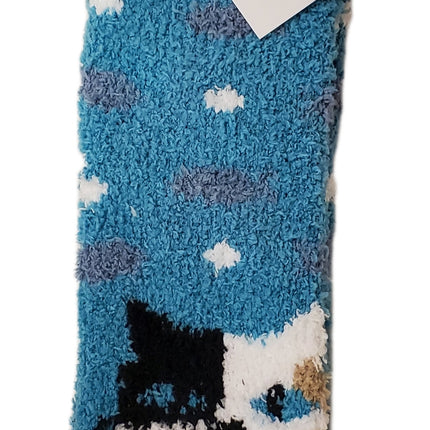 Cozy Socks Fuzzy Slipper Socks with Cute Black and White Kitten