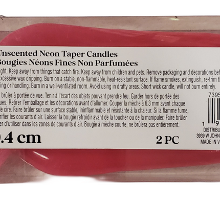 Neon Pink Taper Candles, Unscented 2-Pack 12in