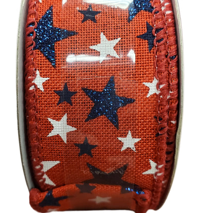 Ribbon, Wired, 1.5 in X 30 ft, Red White Blue Patriotic
