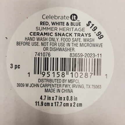 Celebrate It Ceramic Snack Trays – USA Red White Blue