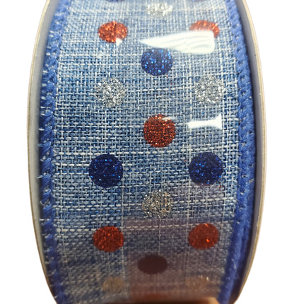 Ribbon, Wired, 1.5 in X 30 ft, Red Silver Blue