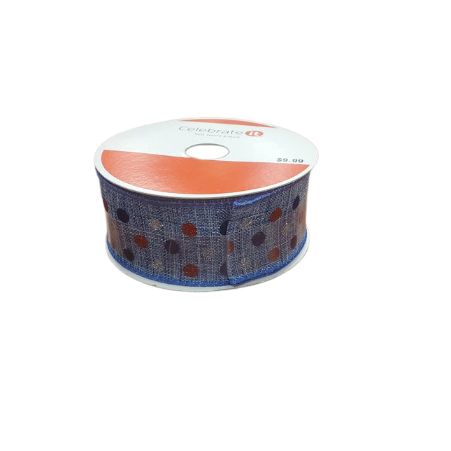 Ribbon, Wired, 1.5 in X 30 ft, Red Silver Blue