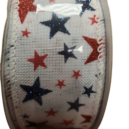 Ribbon, Wired, 1.5 in X 30 ft, Red White Blue Stars
