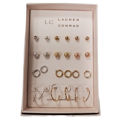 Gold & Silver Earrings Set of 12 Pairs Studs to Hoops