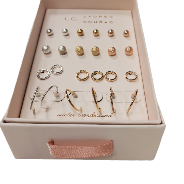 Gold & Silver Earrings Set of 12 Pairs Studs to Hoops