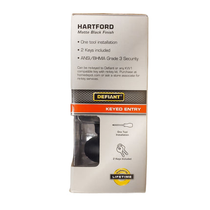 Door Knob, Defiant Keyed Entry Matt Black