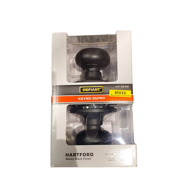Door Knob, Defiant Keyed Entry Matt Black