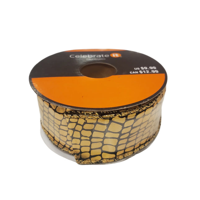 Gold & Black Halloween Wired Ribbon 1.5" x 25ft Celebrate It