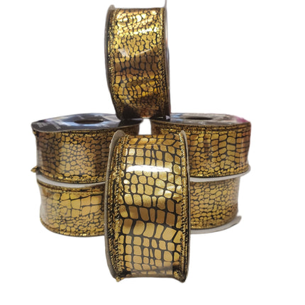 Gold & Black Halloween Wired Ribbon 1.5" x 25ft Celebrate It