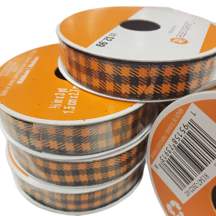 Black & Orange Check Ribbon 5/8" x 3yd for Crafts Celebrate It