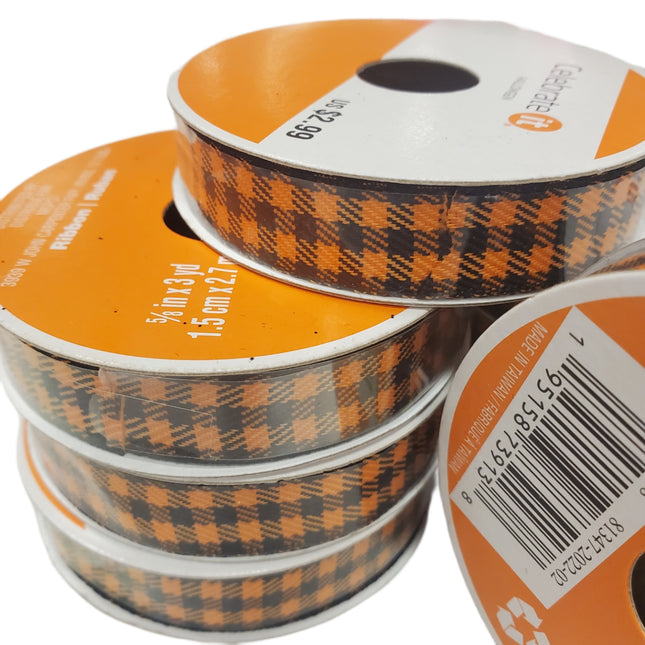 Black & Orange Check Ribbon 5/8" x 3yd for Crafts Celebrate It