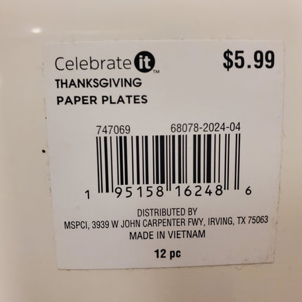 Celebrate It Thanksgiving Paper Plates Bear 12-Pc