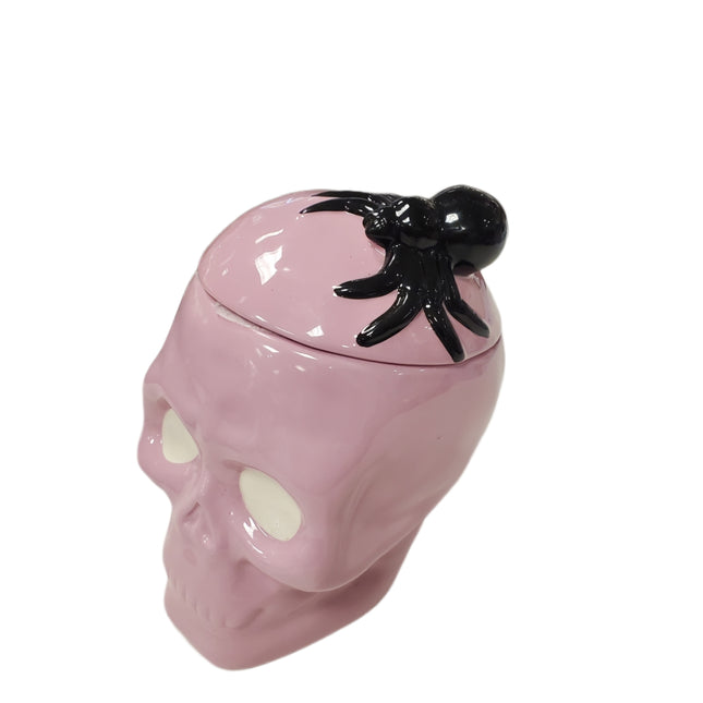 Ceramic Skull Cookie Jar with Spider Lid 8x7 - Halloween Decor