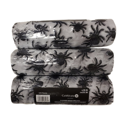 Celebrate It Flocked Spider Organza Halloween 9.5 in X 10 yd
