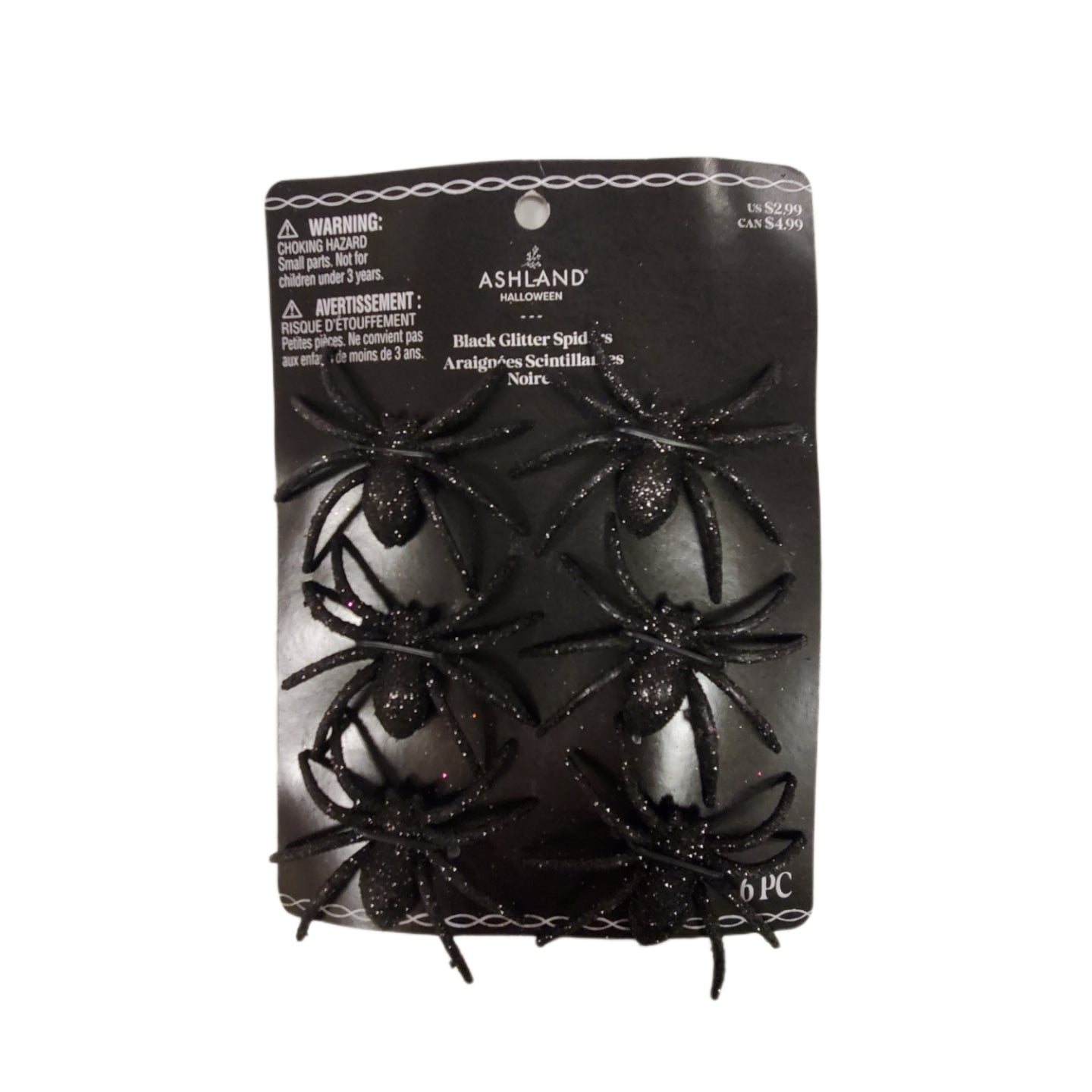 Ashland Halloween Black Glitter Spiders 3 inches 6-pc