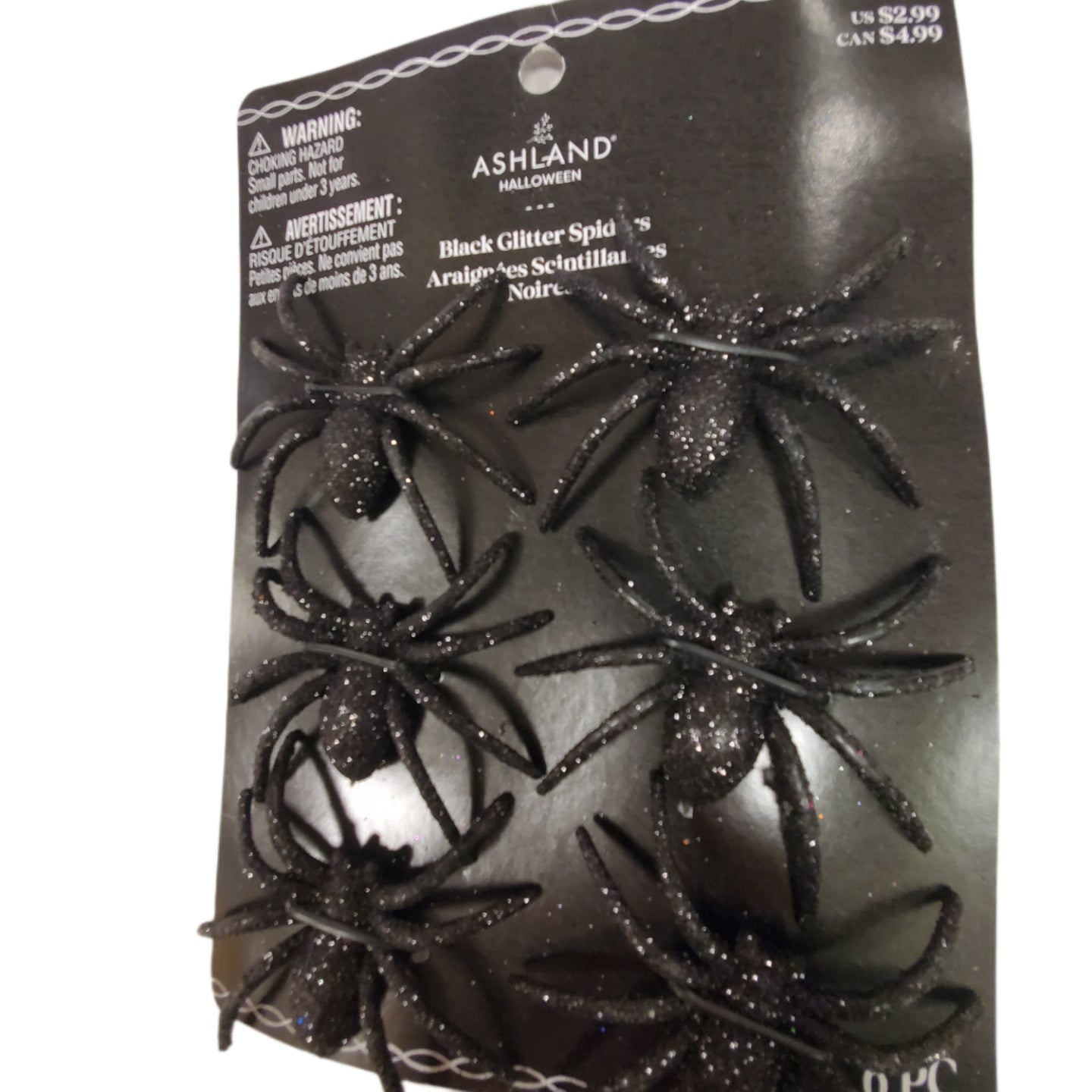 Ashland Halloween Black Glitter Spiders 3 inches 6-pc