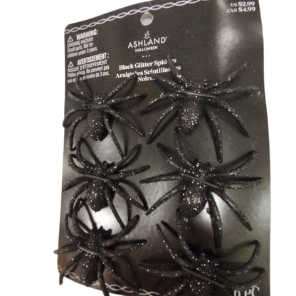 Ashland Halloween Black Glitter Spiders 3 inches 6-pc