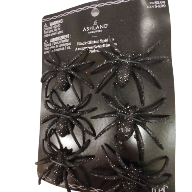 Ashland Halloween Black Glitter Spiders 3 inches 6-pc
