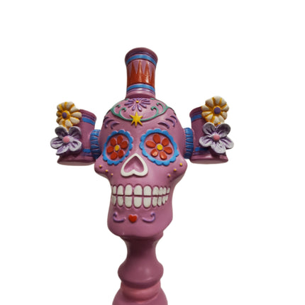 Ashland Dia De Los Muertos Halloween Candle Holder Purple 11 in
