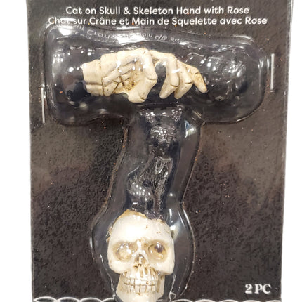 Ashland Halloween Mini Decoration Cat on Skull & Skeleton Hand with Rose
