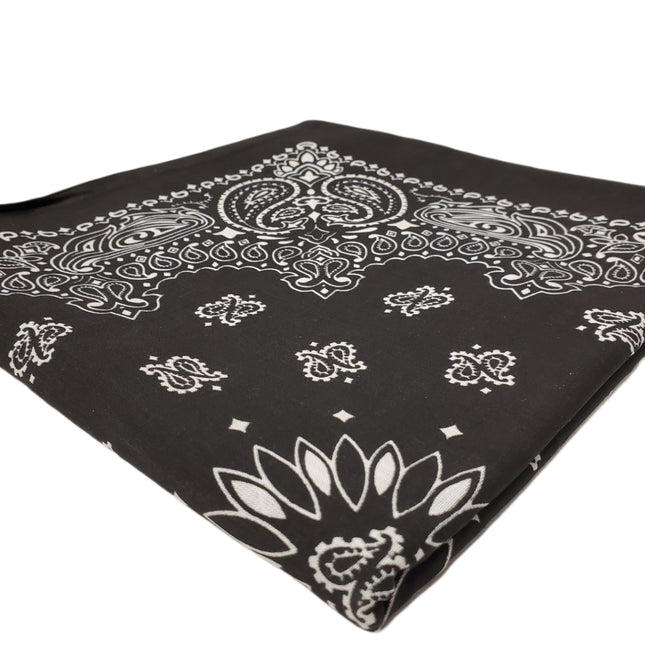 Black & White Paisley Cotton Bandana 22x22 - USA Made