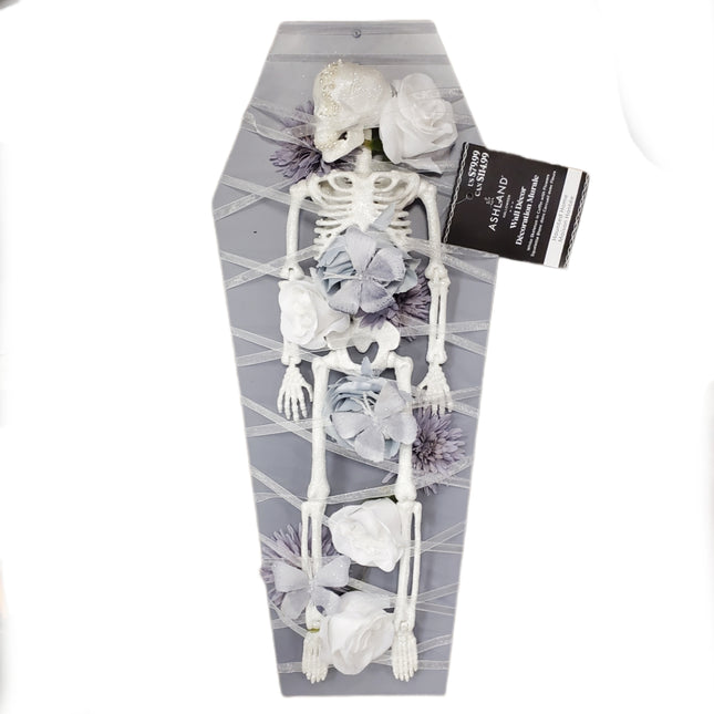 Ashland Halloween Skeleton in Coffin with Flowers Decoration 28x11in
