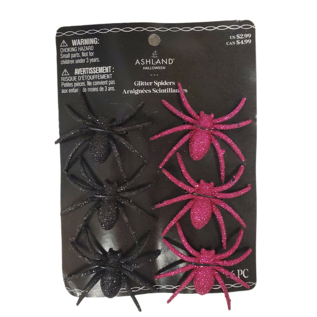 Ashland Halloween Glitter Spiders 6-pc Pink & Black
