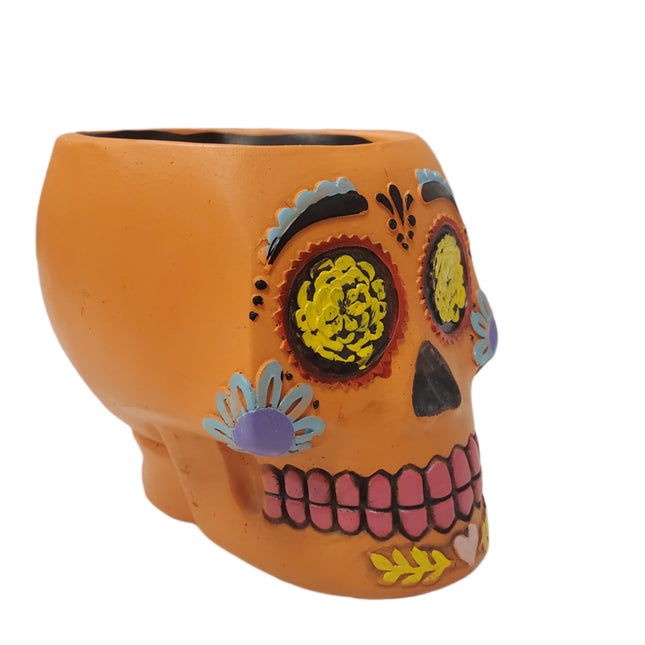 Ashland Dia De Los Muertos Planter Halloween 5 in X 6 in Orange Skull