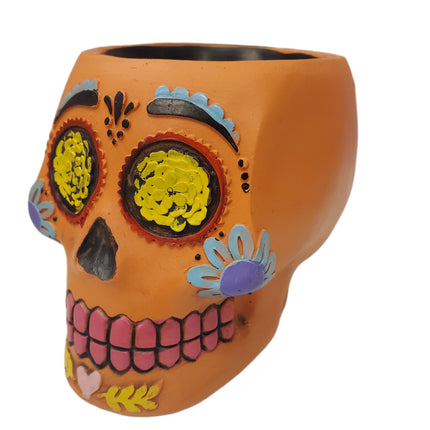 Ashland Dia De Los Muertos Planter Halloween 5 in X 6 in Orange Skull