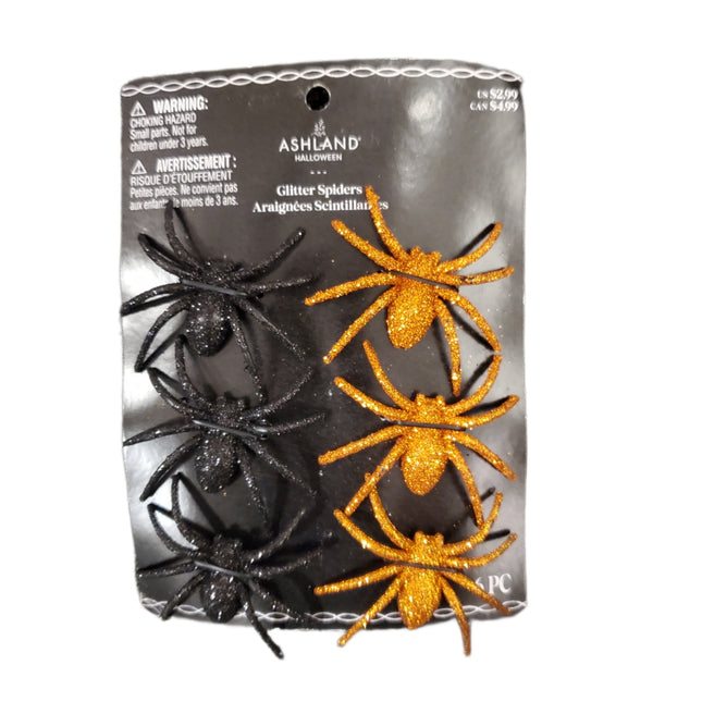 Ashland Halloween Black & Gold Glitter Spiders 3 inches 6-pc