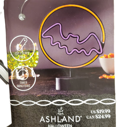 Ashland Halloween Neon Icon Light Bat Shaped Orange & Purple 10 in